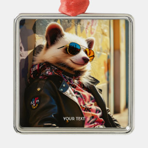 Fantasy Cute Possum Leather Jacket Metal Ornament