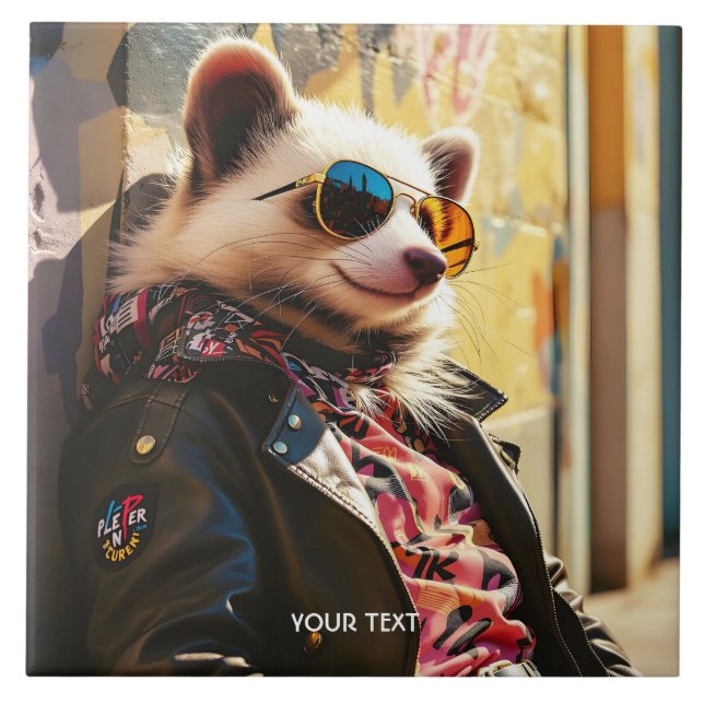 Fantasy Cute Possum Leather Jacket Tile (Front)