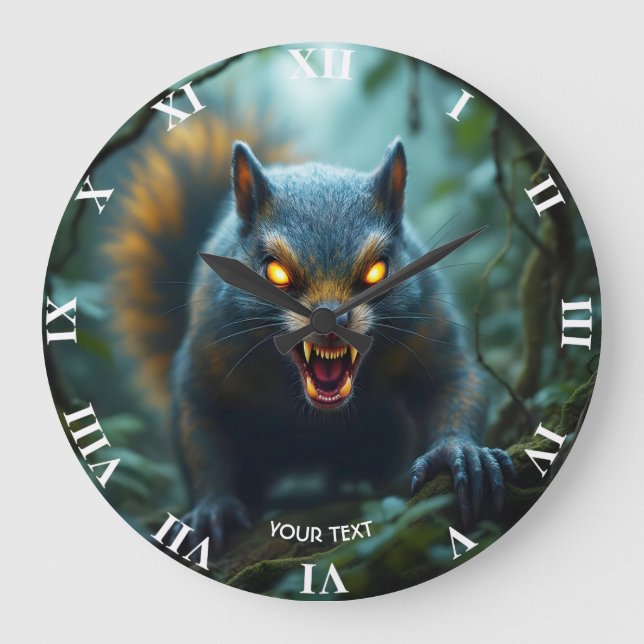 Fantasy Cute Prehistoric Angry Squirrel Large Clock (Front)