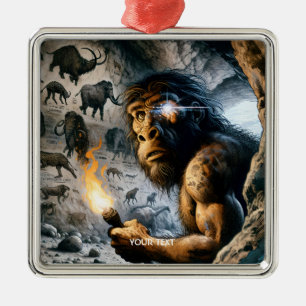 Fantasy Cute Prehistoric Man Drawings Metal Ornament