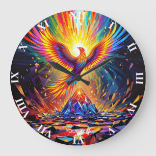 Fantasy Cute Prism Phoenix Rising Large Clock