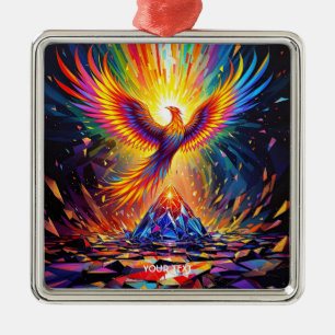 Fantasy Cute Prism Phoenix Rising Metal Ornament