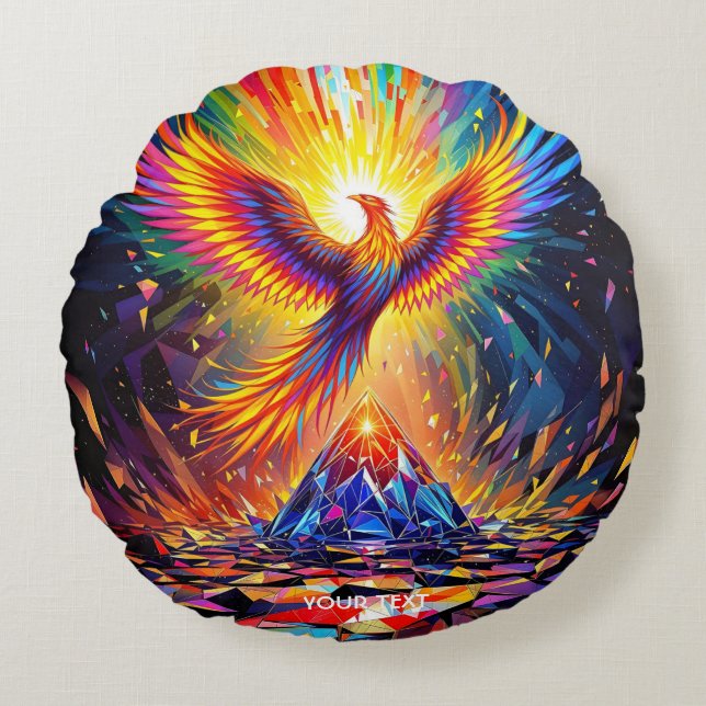 Fantasy Cute Prism Phoenix Rising Round Pillow (Front)