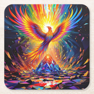 Fantasy Cute Prism Phoenix Rising Square Paper Coaster