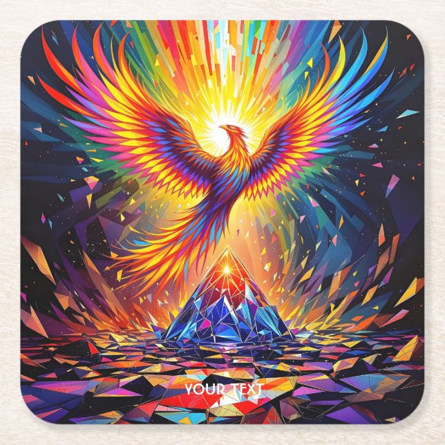 Fantasy Cute Prism Phoenix Rising Square Paper Coaster (Front)