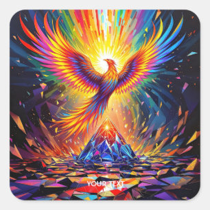Fantasy Cute Prism Phoenix Rising Square Sticker