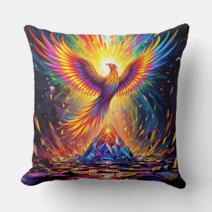 Fantasy Cute Prism Phoenix Rising Throw Pillow