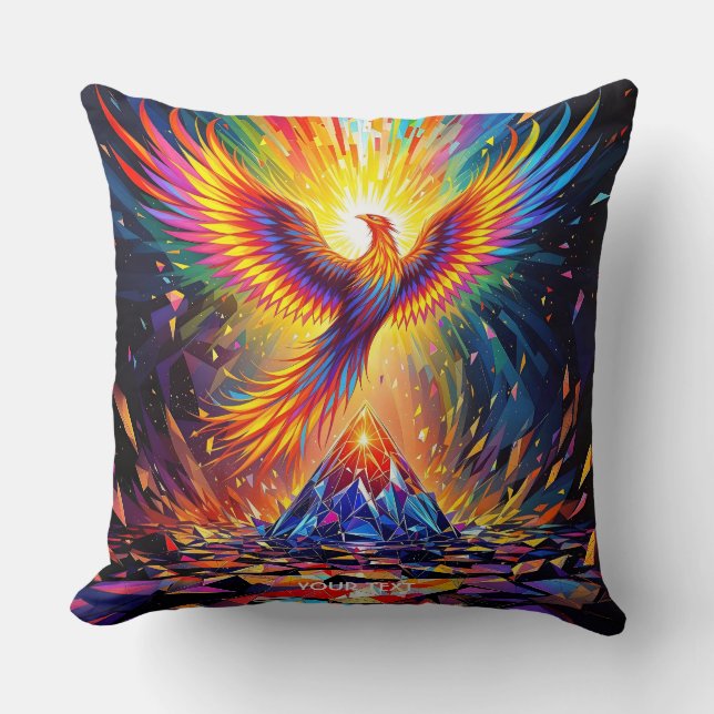Fantasy Cute Prism Phoenix Rising Throw Pillow (Front)