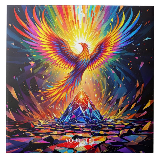 Fantasy Cute Prism Phoenix Rising Tile (Front)
