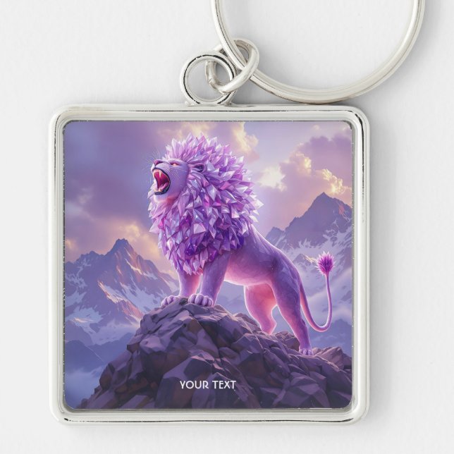 Fantasy Cute Purple Amethyst Lion Keychain (Front)