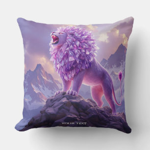 Fantasy Cute Purple Amethyst Lion Throw Pillow