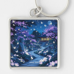 Fantasy Cute Purple Garden Flowers Keychain