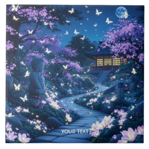 Fantasy Cute Purple Garden Flowers Tile