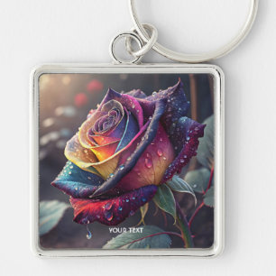 Fantasy Cute Purple Yellow Rose Keychain