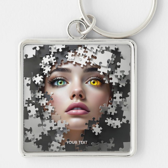 Fantasy Cute Puzzle Girl Face  Keychain (Front)
