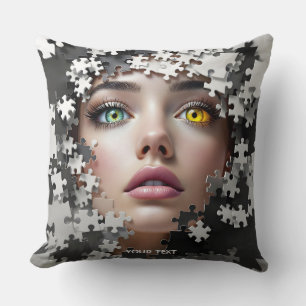 Fantasy Cute Puzzle Girl Face Throw Pillow