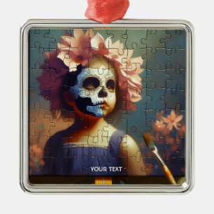 Fantasy Cute Puzzle Girl Flowers Metal Ornament