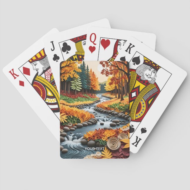 Fantasy Cute Quilling Fall Landscape Playing Cards (Back)