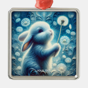 Fantasy Cute Rabbit Bunny Flower Metal Ornament