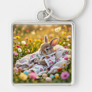 Fantasy Cute Rabbit Painter Flowers Keychain