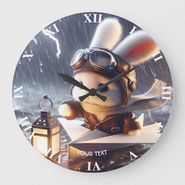Fantasy Cute Rabbit Post Lantern Large Clock (Front)