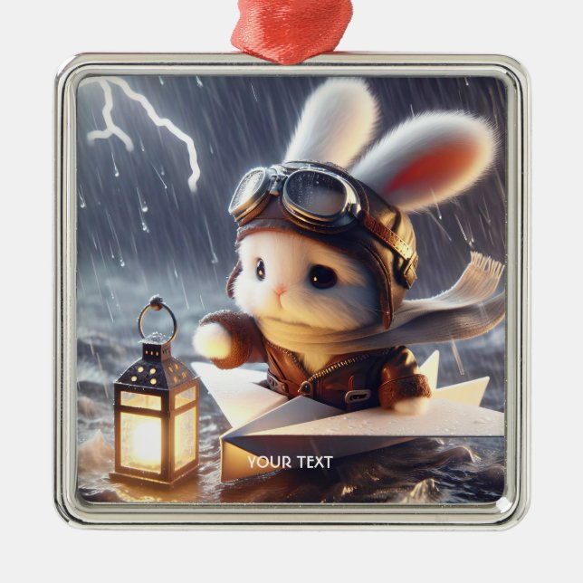 Fantasy Cute Rabbit Post Lantern Metal Ornament (Front)