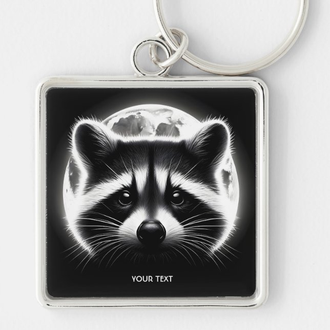Fantasy Cute Racoon Face Moon Keychain (Front)