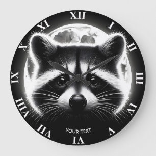 Fantasy Cute Racoon Face Moon Large Clock