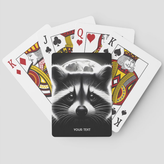 Fantasy Cute Racoon Face Moon Playing Cards (Back)