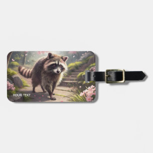 Fantasy Cute  Racoon Sakura Garden Luggage Tag