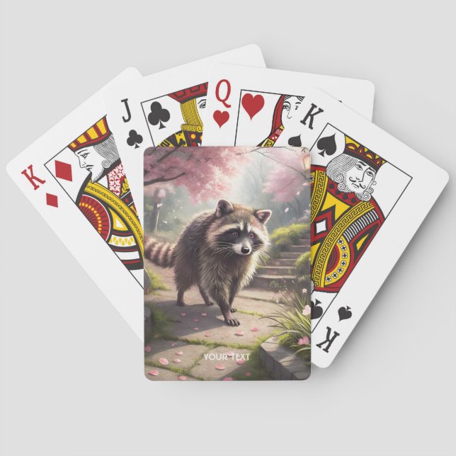 Fantasy Cute  Racoon Sakura Garden Playing Cards (Back)