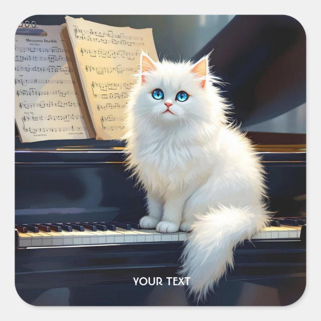 Fantasy Cute Ragdoll Cat On Piano Square Sticker (Front)