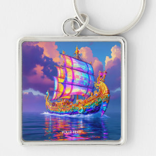 Fantasy Cute Rainbow Colours Ship Keychain