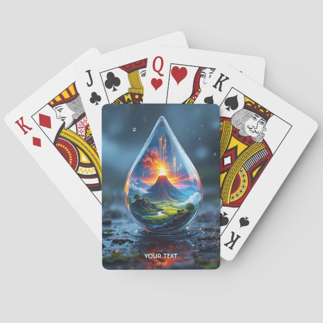Fantasy Cute Raindrop Volcano Landscape Playing Cards (Back)
