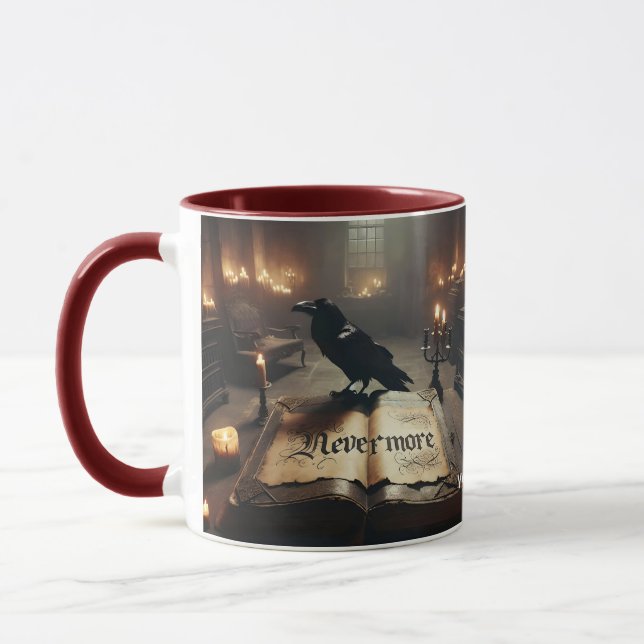 Fantasy Cute Raven Book Candles Mug (Left)