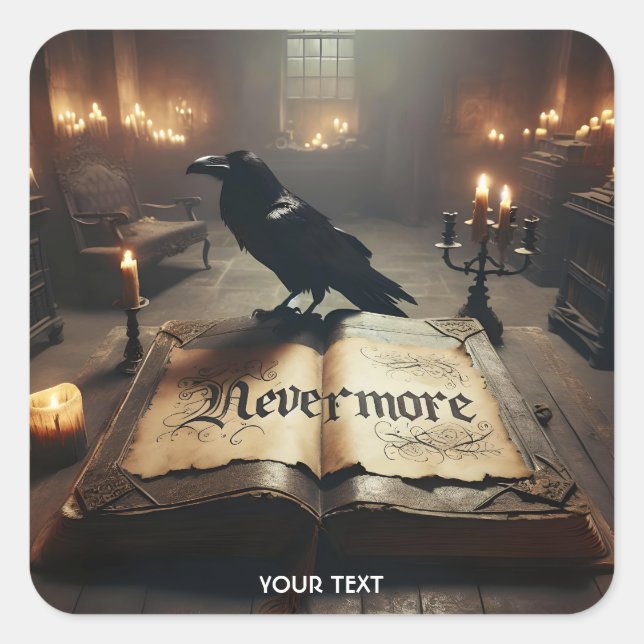 Fantasy Cute Raven Book Candles Square Sticker (Front)