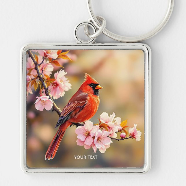 Fantasy Cute Red Bird Cherry Keychain (Front)