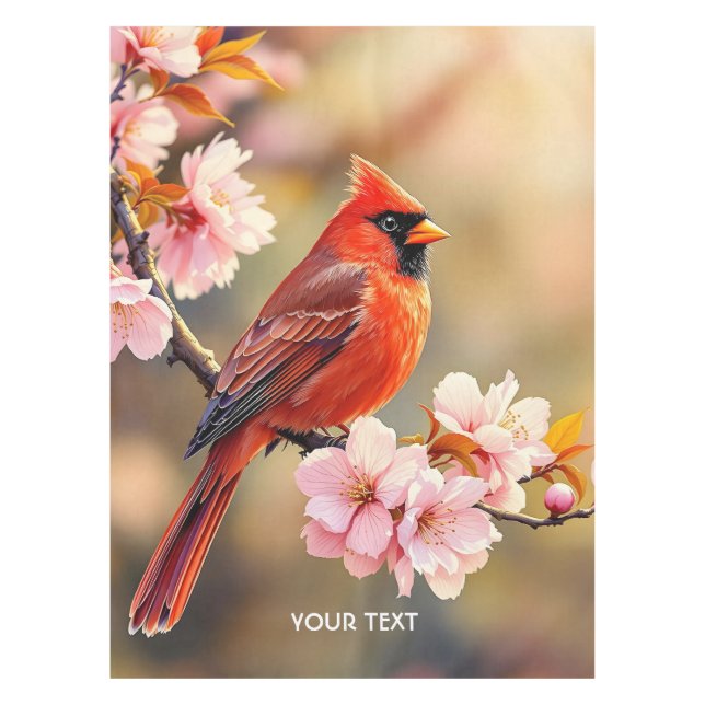 Fantasy Cute Red Bird Cherry Tablecloth (Front)