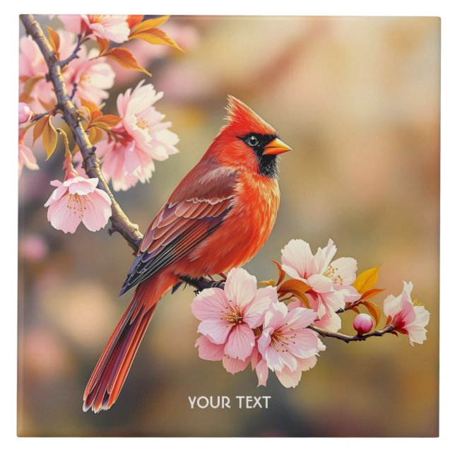 Fantasy Cute Red Bird Cherry Tile (Front)