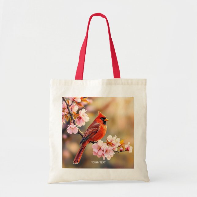 Fantasy Cute Red Bird Cherry Tote Bag (Front)