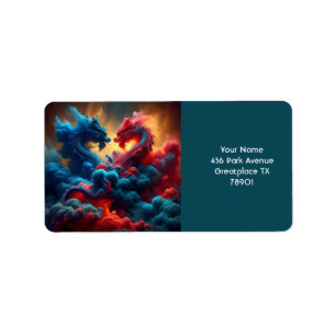 Fantasy Cute Red Blue Dragons Label