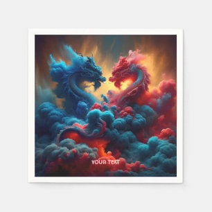 Fantasy Cute Red Blue Dragons Napkin