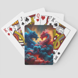 Fantasy Cute Red Blue Dragons Playing Cards