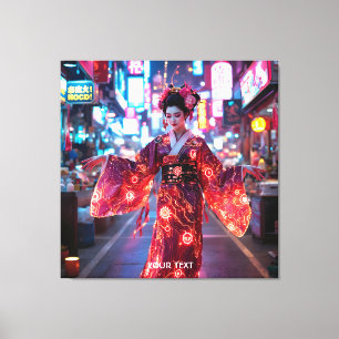 Fantasy Cute Red Cyber Kimono Canvas Print