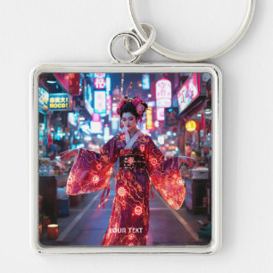 Fantasy Cute Red Cyber Kimono Keychain