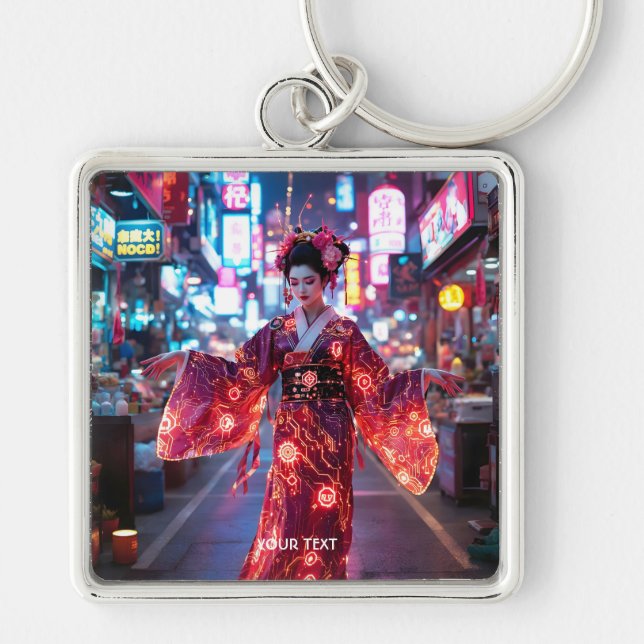 Fantasy Cute Red Cyber Kimono Keychain (Front)