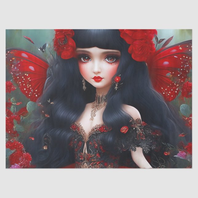 Fantasy Cute Red Fairy Princess Decoupage Tissue Paper (Front)