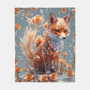 Fantasy Cute Red Glass Fox Fleece Blanket