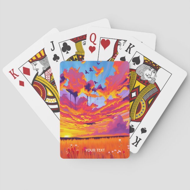 Fantasy Cute Red Orange Field Playing Cards (Back)