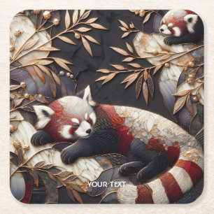 Fantasy Cute Red Panda Art Square Paper Coaster
